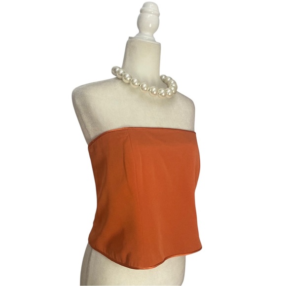Sylvia Heisel Designer Burnt Orange Silk-Blend Strapless Bustier Top - Picture 3 of 7